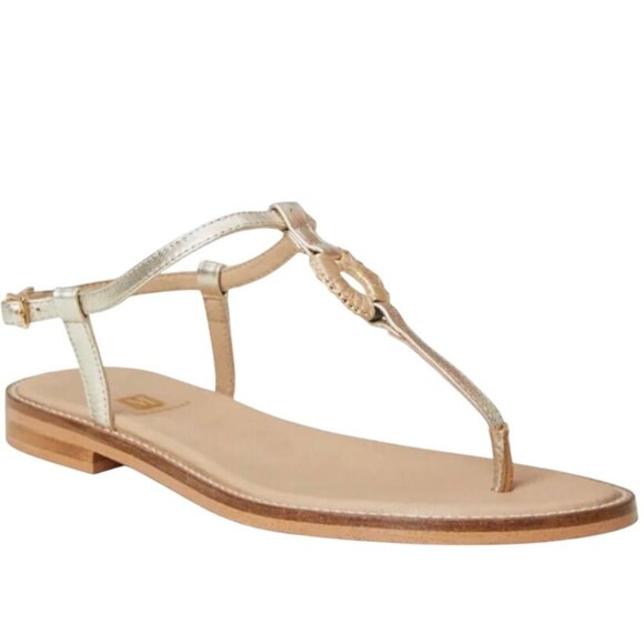 Bruno Magli Jenna Women 9.5 Gold Leather T-Strap Sandals Made in Portugal Raffia - Picture 8 of 11